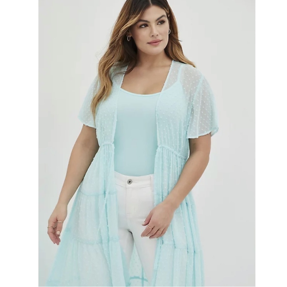 Torrid 3 TIERED KIMONO - CHIFFON CLIP DOT BLUE